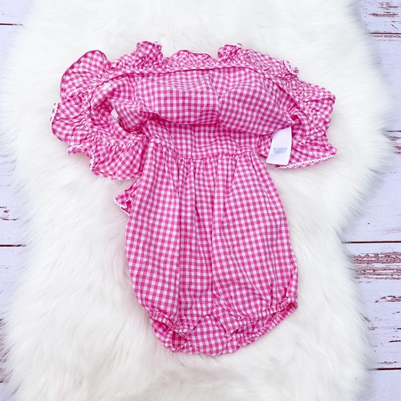 Ralph Lauren Pink Gingham Apron Bubble Romper | 6M - Picture 2 of 6